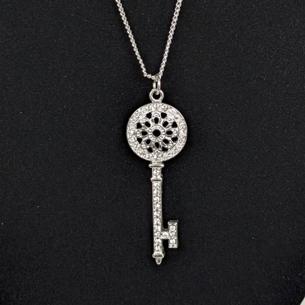 Long Rhinestone Key Pendant Necklace - Picture 3 of 7